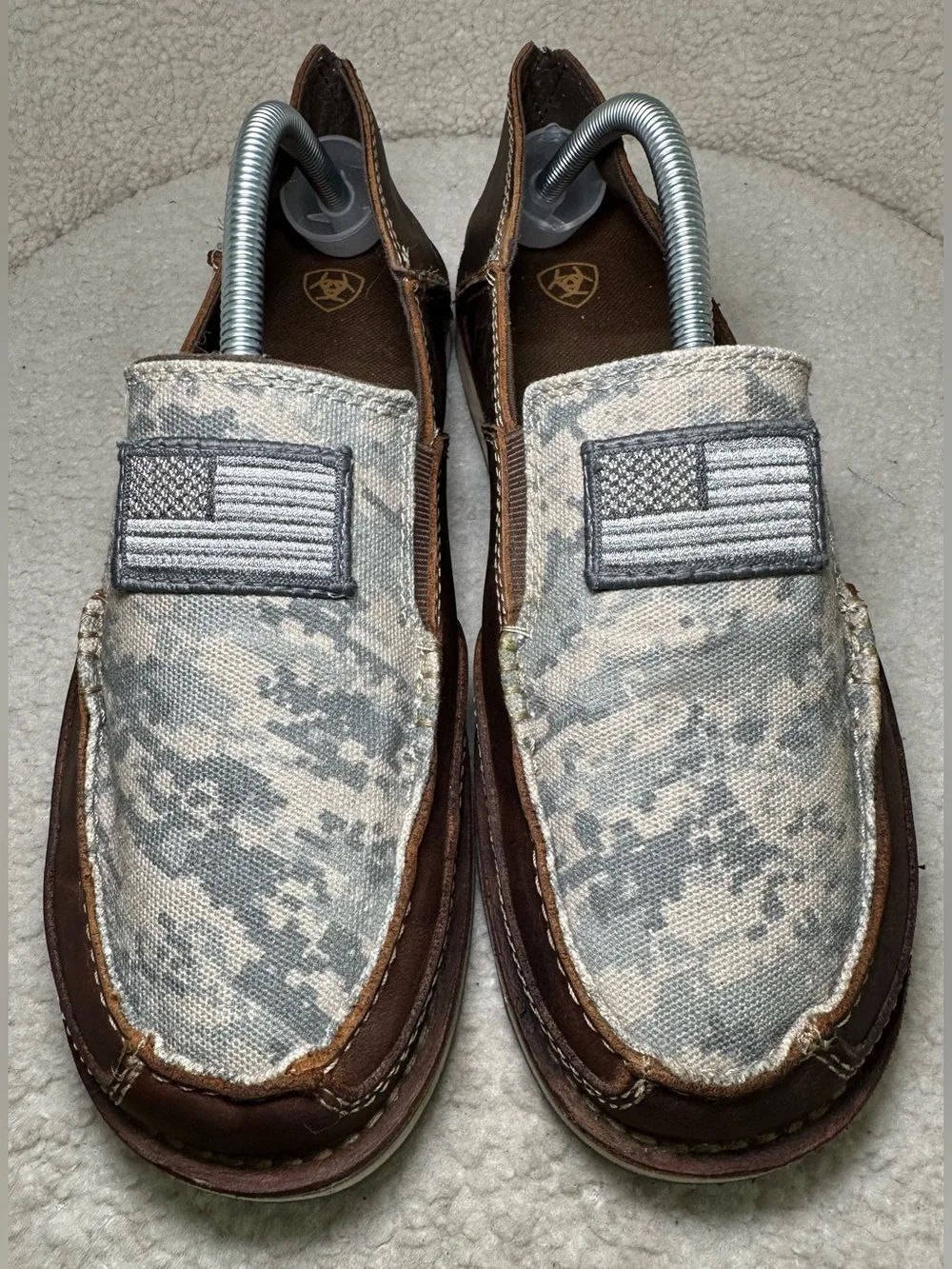 Ariat Cruiser Brown Leather Camo American Flag Slip On Loafers Comfortable 9.5